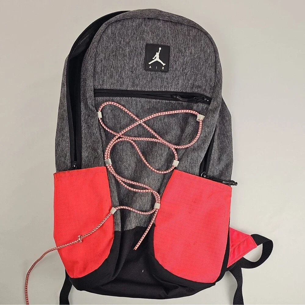 Jordan Air School Backpack 9B0503-GEH Grey Red Pencil Case Used